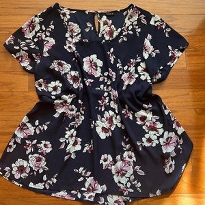 Torrid Navy Floral Chiffon Blouse